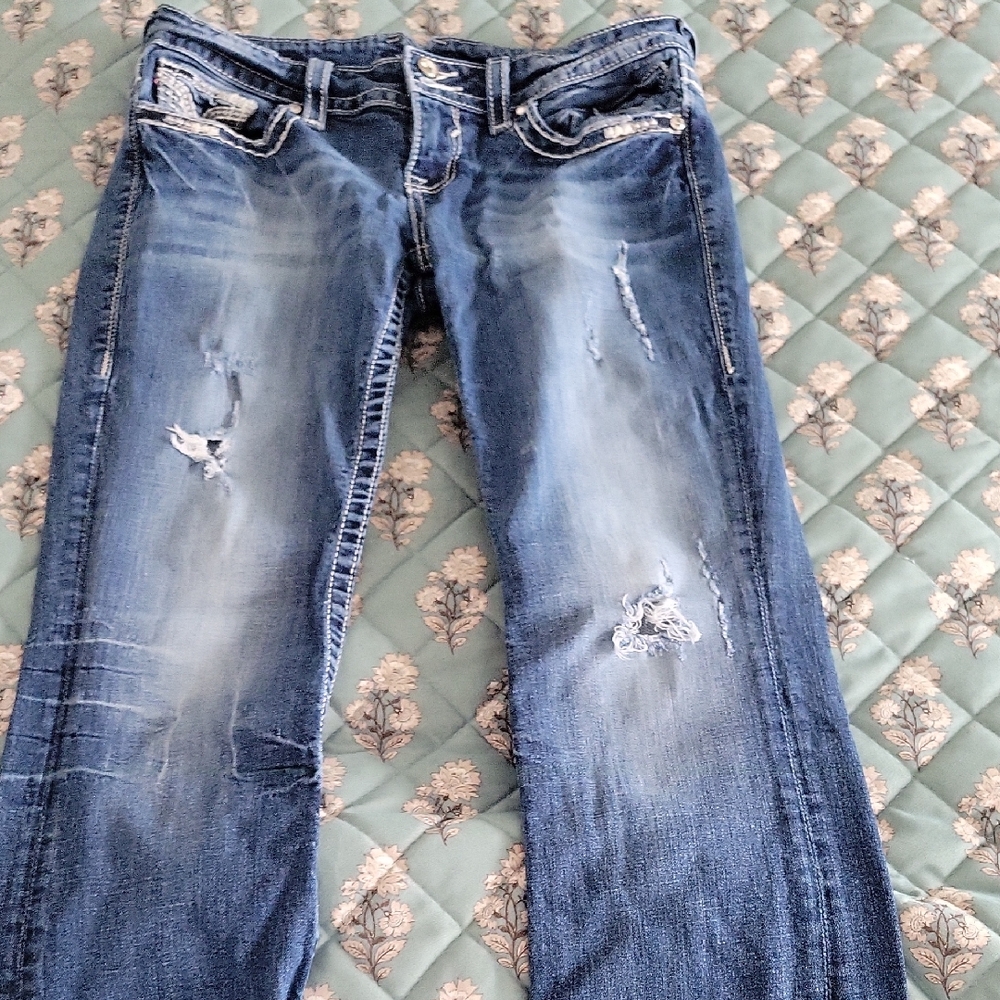 Vigoss Women's Distressed Straight Leg Jeans - Blue